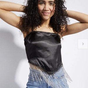 Black Hanky Hem Rhinestone Fringe Tank